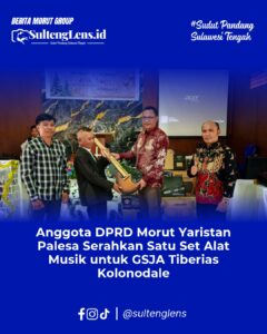 Anggota DPRD Morowali Utara (Morut), Yaristan Palesa, SH menyerahkan langsung alat musik lengkap untuk Gereja Sidang Jemaat Allah (GSJA) TIBERIAS Kolonodale, dalam ibadah Minggu pagi. (14/12/2025).